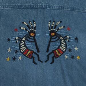 VTG Passion-I Womens XL Denim Jacket Kokopelli Embroidered 80s 90s Full Zip